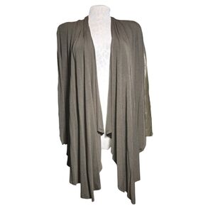 Alice + Olivia Dark Green Lamb Leather Trimmed Draped Open Front Cardigan Size M